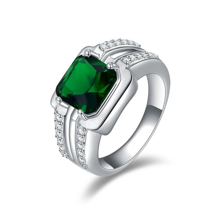 Cincin Pria Wanita Green Emerald Emas Putih 18K Terpadu