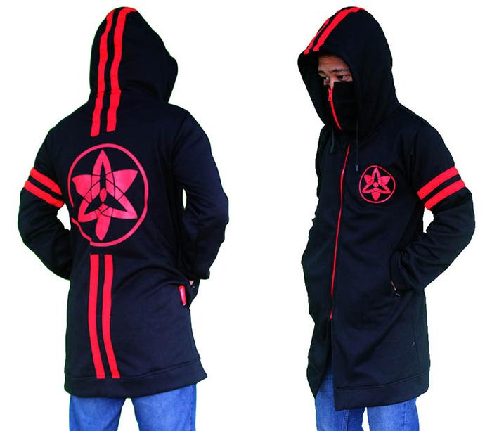 Naruto - Jaket / Jacket Jubah Anime Uchiha Sasuke Mata Sharingan Black