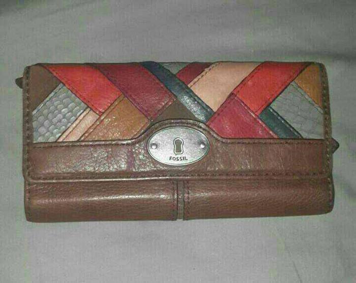 Fossil cross pattern leather wallet vintage