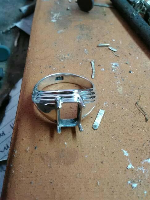 emban cincin perak 925 handmade simple batu kotak