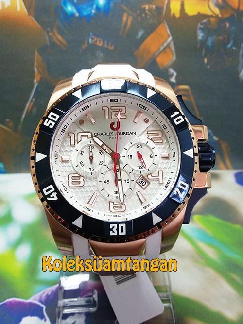 JAM TANGAN PRIA CHARLES JOURDAN CJ1026-1515C ROSE GOLD WHITE ORIGINAL