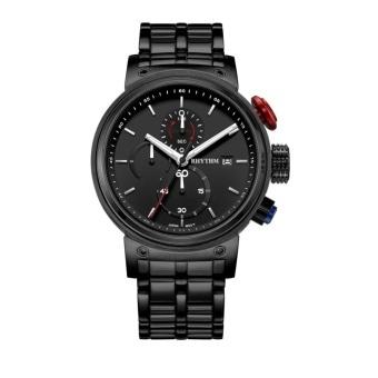 RHYTHM 1101S JAM TANGAN PRIA CHRONOGRAPH BLACK STEEL ORIGINAL