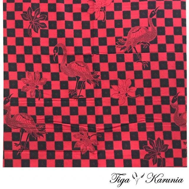 Kain Batik Print Kotak Merah Motif Burung Bahan Jarik Kebaya Murah