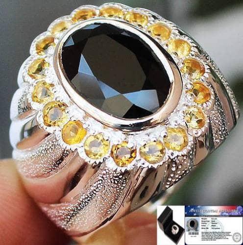 CINCIN PRIA HUGE 8.30 cts GENUINE BLACK SPINEL & YELLOW SAPPHIRE SZ.10