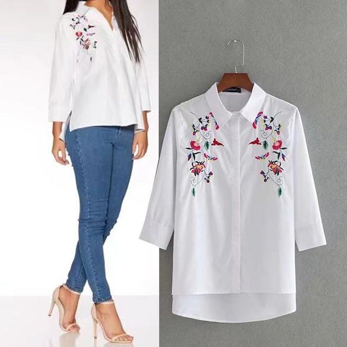 Blouse Atasan Tunik Wanita White Embriodery Twinkle (L) Import Origina