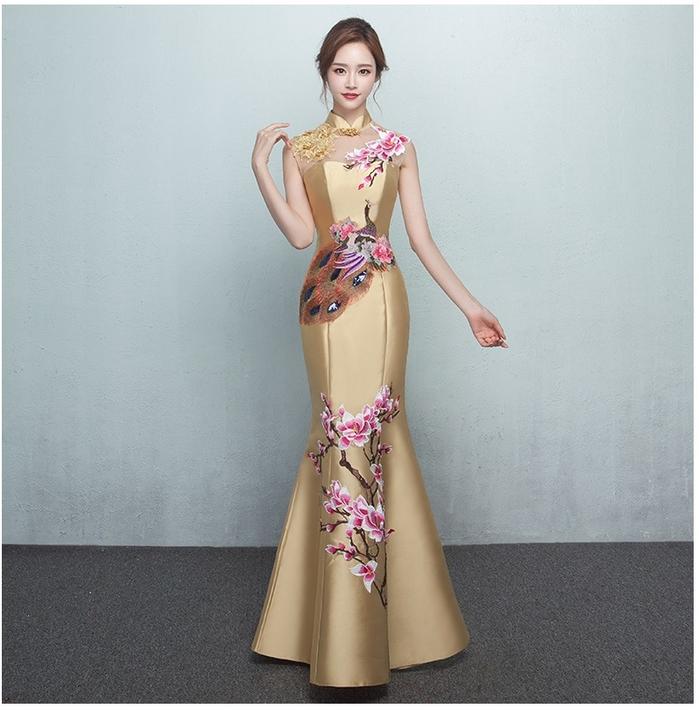 1711094 Kuning Satin Mermaid Gaun Pengantin Wedding Gown Wedding Dress