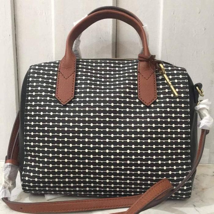 fossil fiona satchel black-white