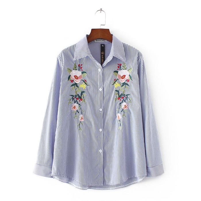 Baju Atasan Blouse Tunik Stripe Embriodery H (M) Import Original
