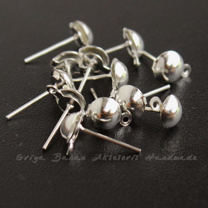 Tusuk Anting Mangkok Diameter 6 MM Silver || Bahan Anting Handmade