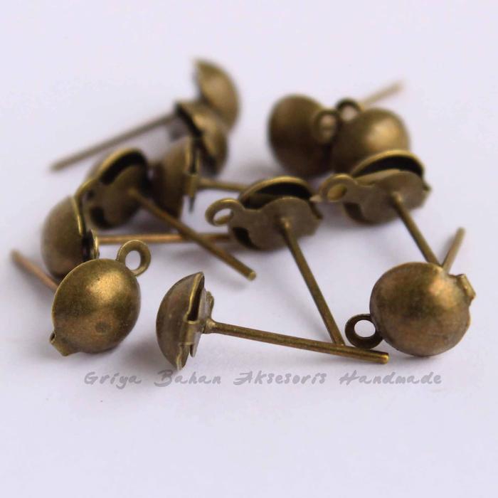 Tusuk Anting Mangkok Diameter 6 MM Bakar || Bahan Anting Handmade