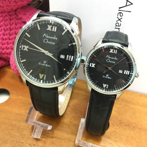 jam tangan alexandre christie pasangan ac 8457 md / ld black silver