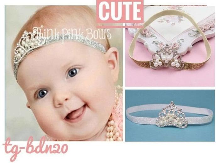 HB02-Bandana pearl diamond kecil silver gold headband anak bayi baby