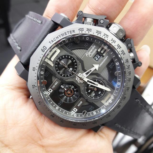 jam tangan alexandre christie kulit cowok ac 6373 mc full black grey