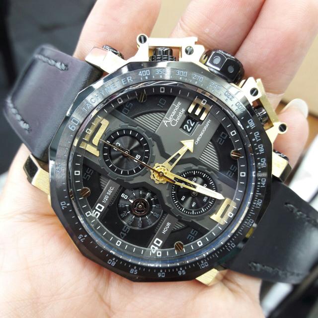 jam tangan alexandre christie kulit cowok ac 6373 mc black gold