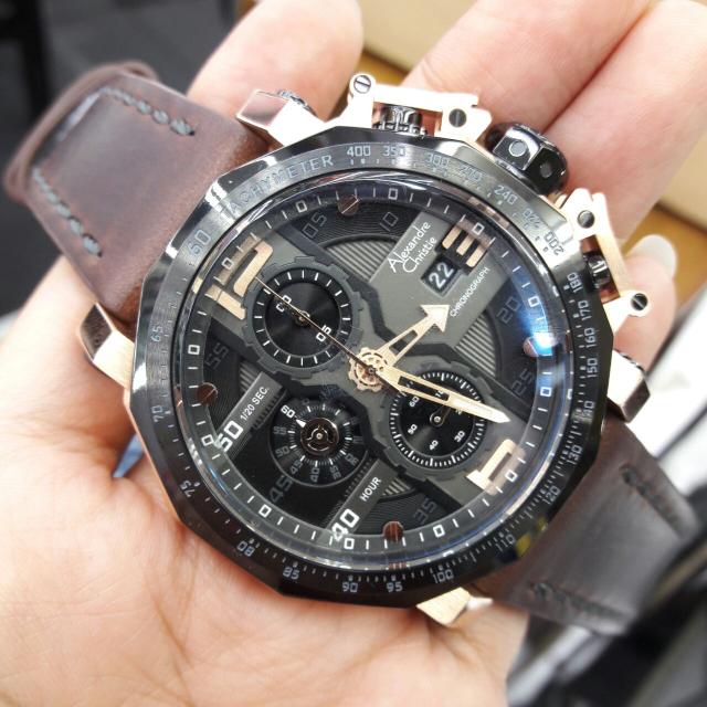jam tangan alexandre christie kulit cowok ac 6373 mc  dark brown roseg