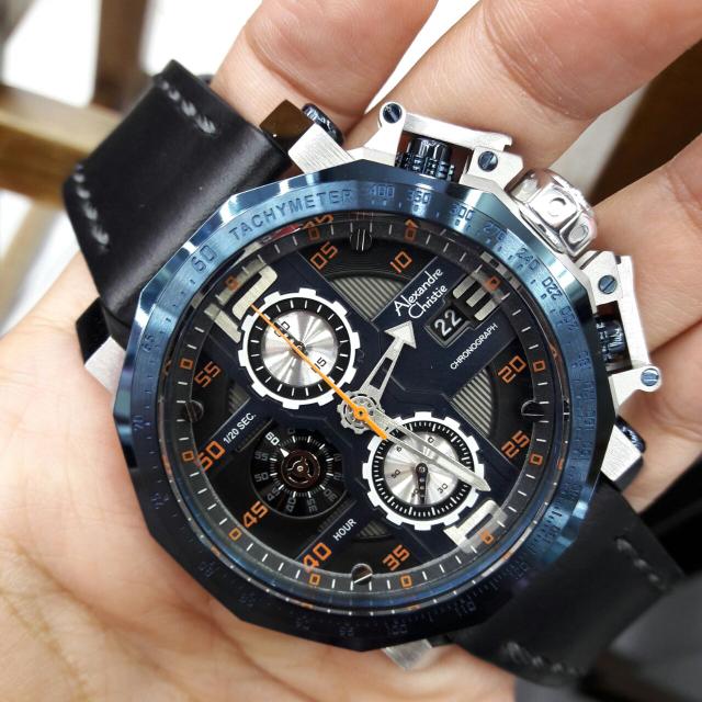 jam tangan alexandre christie kulit cowok ac 6373 mc blacknsilver blu