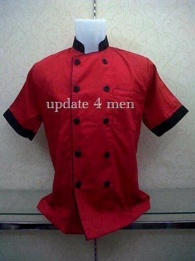 JUMBO Seragam Baju Chef Baju Koki Merah Lengan Pendek Size XXL JUMBO