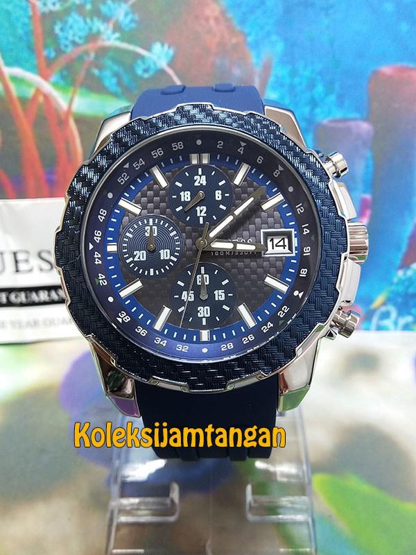 JAM TANGAN PRIA GUESS W1047G2 SILVER BIRU ORIGINAL MURAH