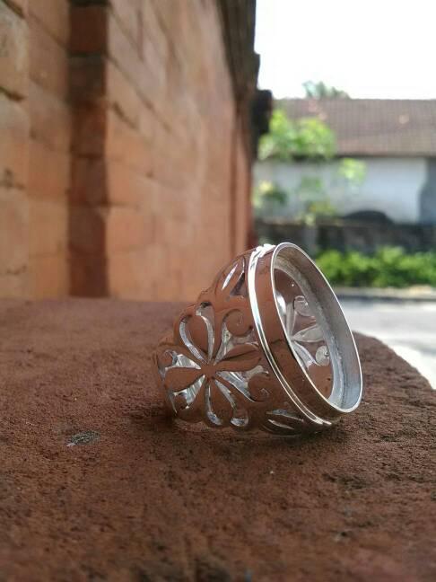 emban cincin perak 925 handmade motif ukir bunga krancang polos