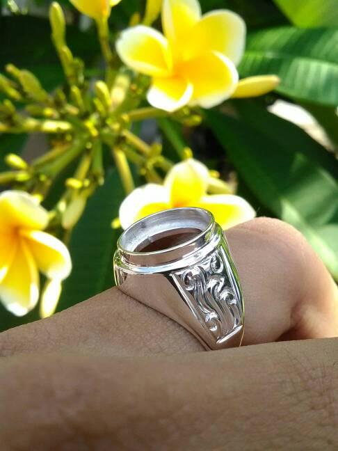 emban cincin perak 925 motif ukir tatah/pahat samping