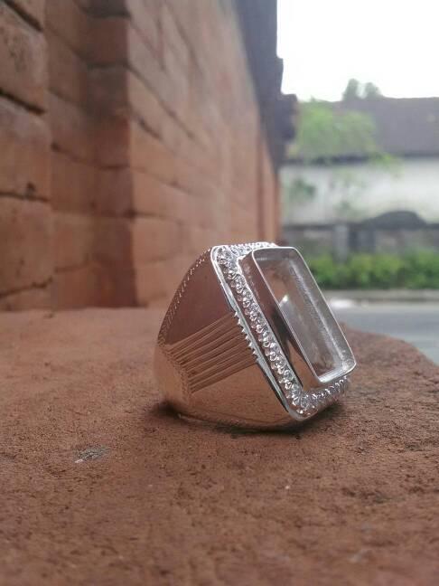 emban cincin perak handmade model tanam full sircone batu kotak