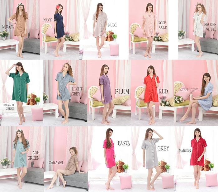 Koleksi Piyama Rok Wanita Baju Tidur Sleep Shirt Satin Premium Daster