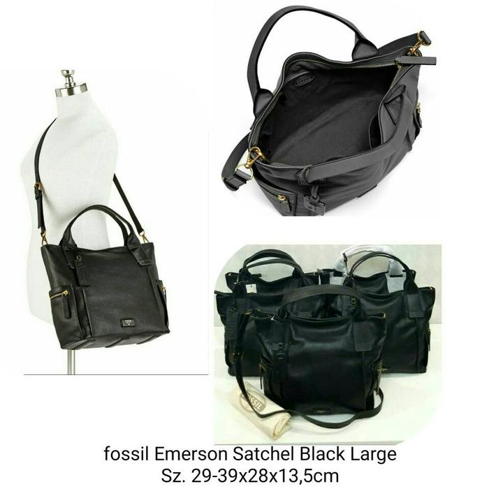 Ready Fossil Emerson Satchel Black Large Leather