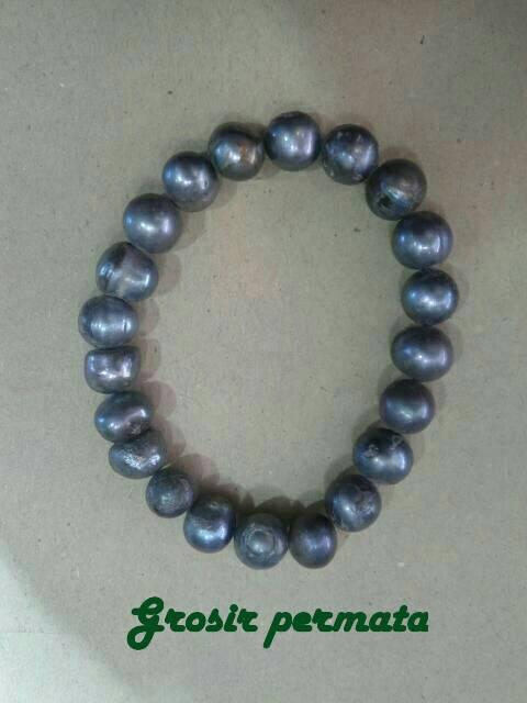 Gelang mutiara hitam bulat asli air tawar