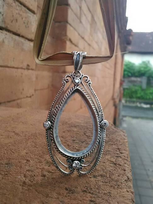 emban liontin perak handmade bentuk tetes air model tanam mewah