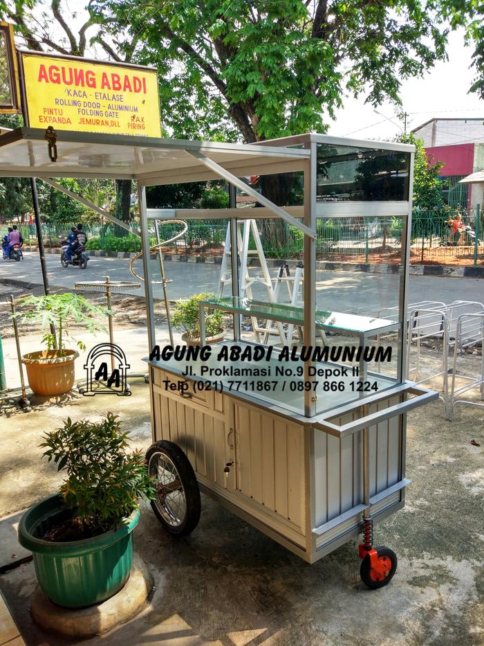 Gerobak Alumunium Dorong Keliling Roda Motor