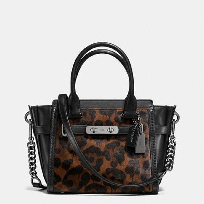 Coach swagger mini black printed hair calf / tas coach ori