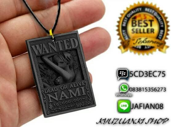 Kalung WANTED Nami ONEPIECE dead or alive warna hitam booming korea