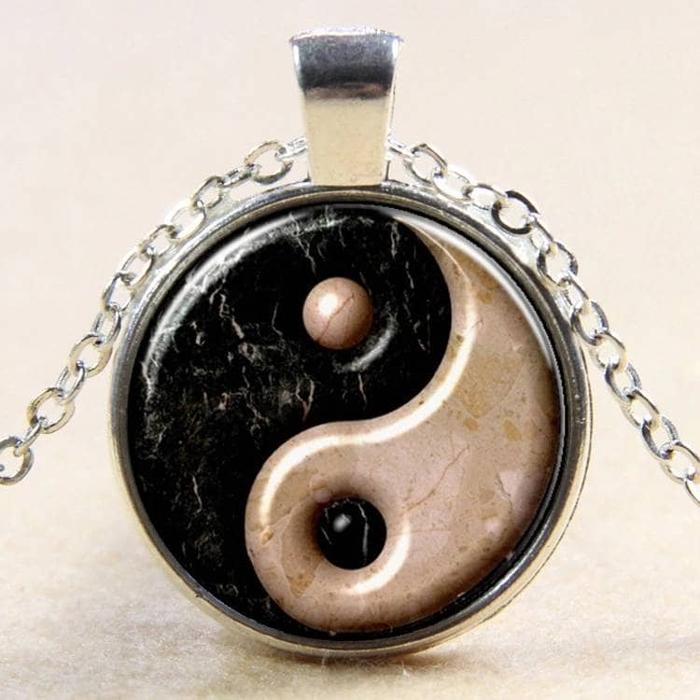Mandala Yin Yang Ketting Necklace, Bronze & Sliver Chain Necklace, Sim