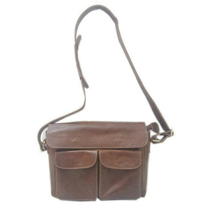 jinggajogja SLINGBAG PRIA POSTMAN COKLAT KOPI KULIT SAPI PULL UP