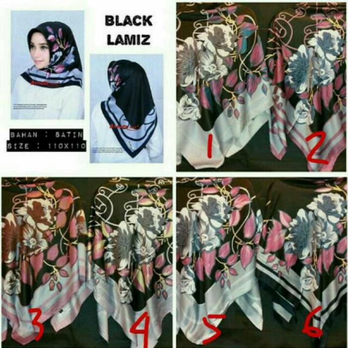 hijab jilbab segiempat satin velvet lamiz motif bunga