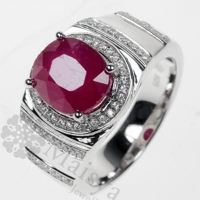 Cincin Perak Pria 925 Batu Merah Ruby