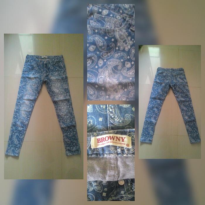 Celana panjang biru blue jeans denim Browny batik etnik klasik