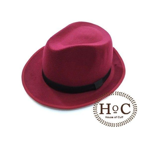 Houseofcuff Topi Fedora Hat MAROON FEDORA HAT LAKEN