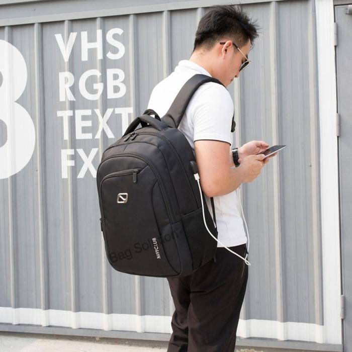 Tas Ransel Navy Club built in USB Charger Up to 15" Berkualitas