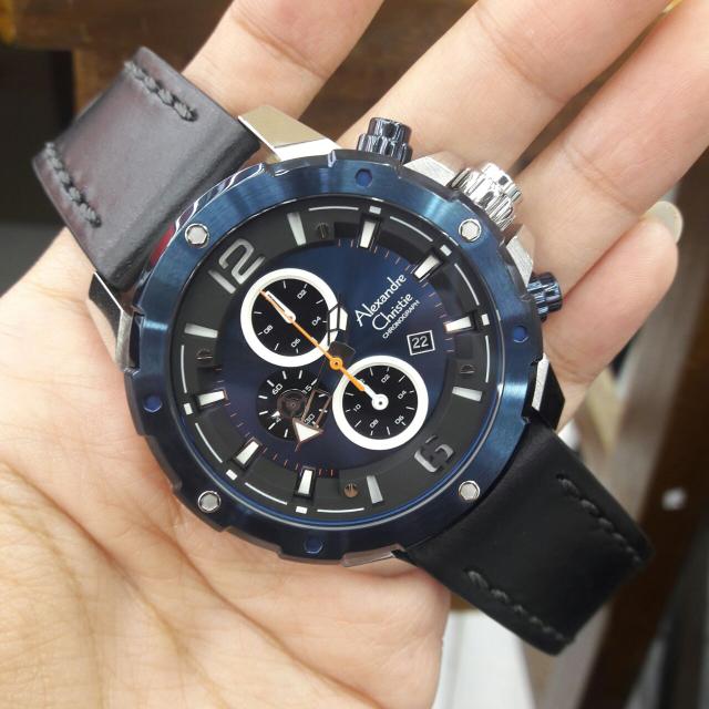 jam tangan kulit cowo alexandre christie ac 6410 mc black silver blue