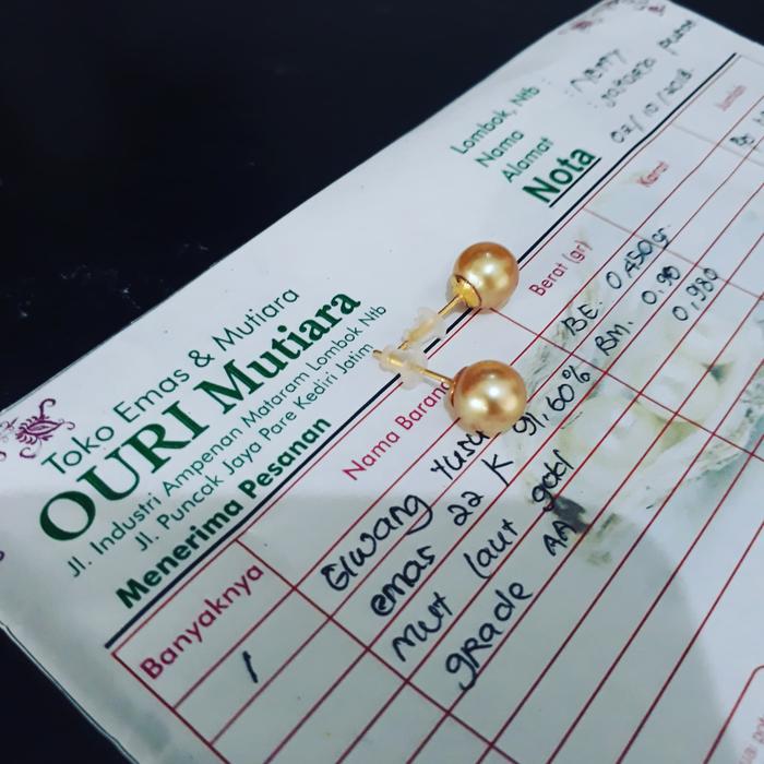 anting emas mutiara laut asli lombok , giwang emas mutiara laut asli