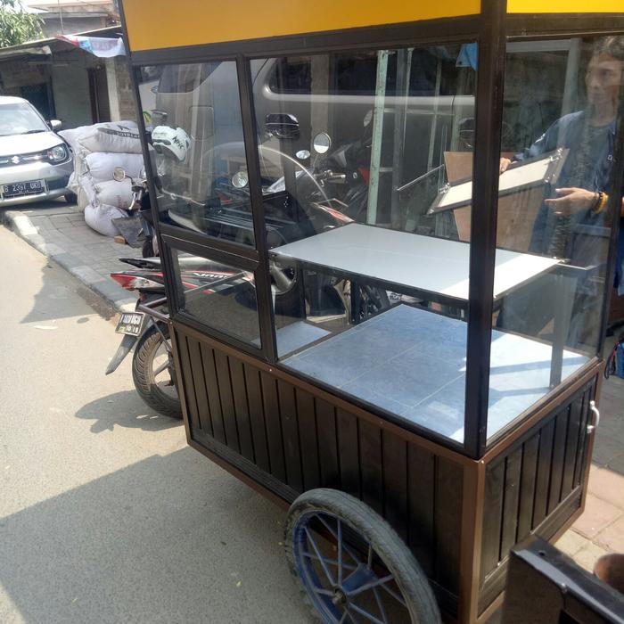 gerobak alumunium, gerobak roda motor, gerobak jualan, etalase kue
