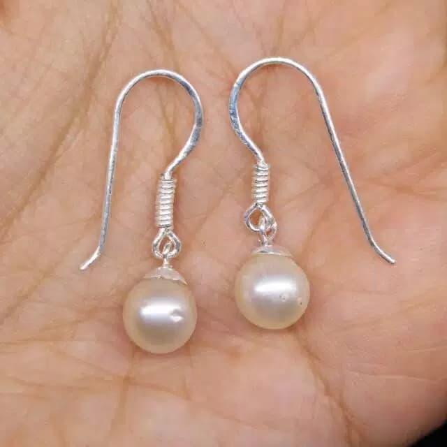 anting panjang perak mutiara laut asli lombok , mutiara lombok asli