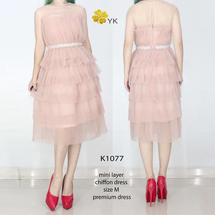 YKdress 1077 mini dress Aline layer tingka pesta kondangan dusty pink