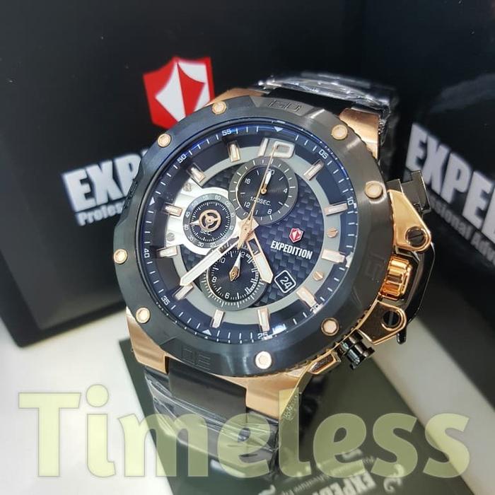 jam tangan pria expedition E6751M Black Rosegold Steel