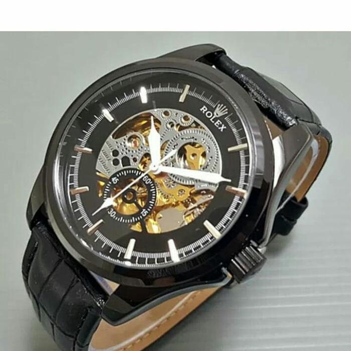 JAM TANGAN PRIA ROLEX SKELETON TALI KULIT
