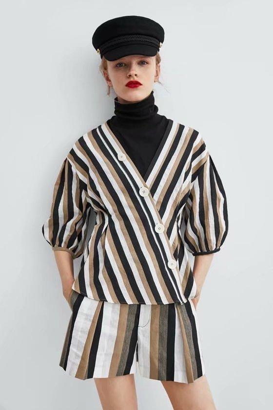 Baju Atasan Blouse Tunik Three Color Stripe (M) Import Original