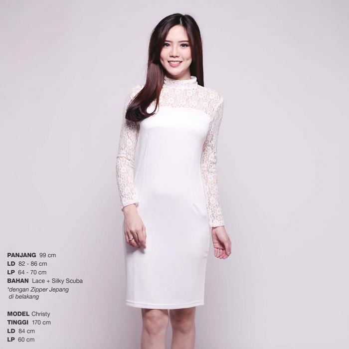 Dine Out Lace Scuba Dress Wanita Pesta Party Kondangan Brukat Lengan Panjang
