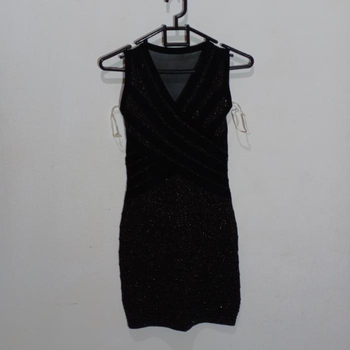 mini dress party hitam variasi bintik silver