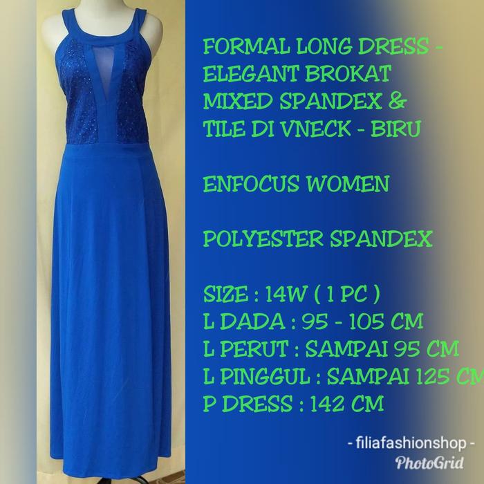 FORMAL LONG DRESS - JUMBO L XL ELEGANT BROKAT TILE DI VNECK - BIRU